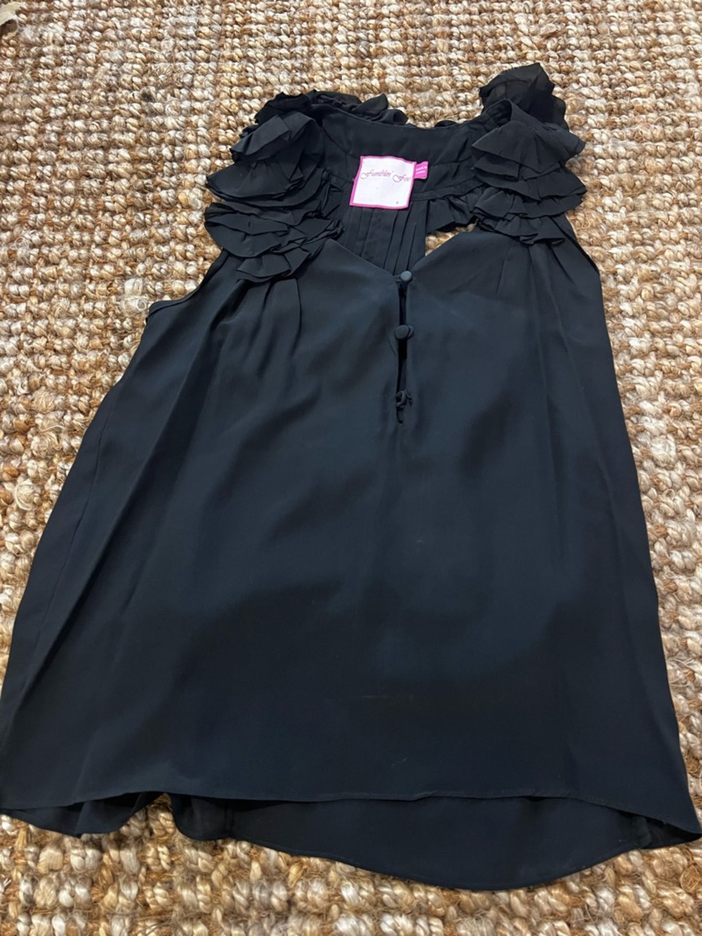 Black Ruffle Sleeveless Blouse - Unknown Brand